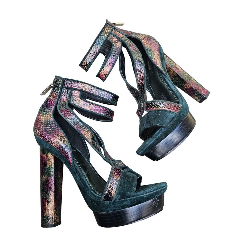 Rachel Zoe Payton Y2K Style Platform Heels Sandals Womens 9M Leather Snakeskin‎